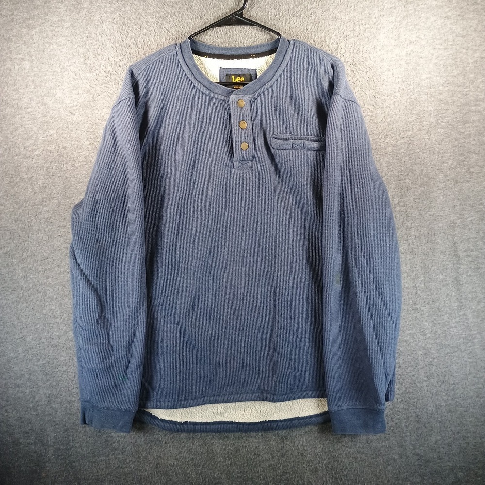 Lee Premium‎ Select Henley Faux Sherpa Lined Sweater Means XL Blue Pocket